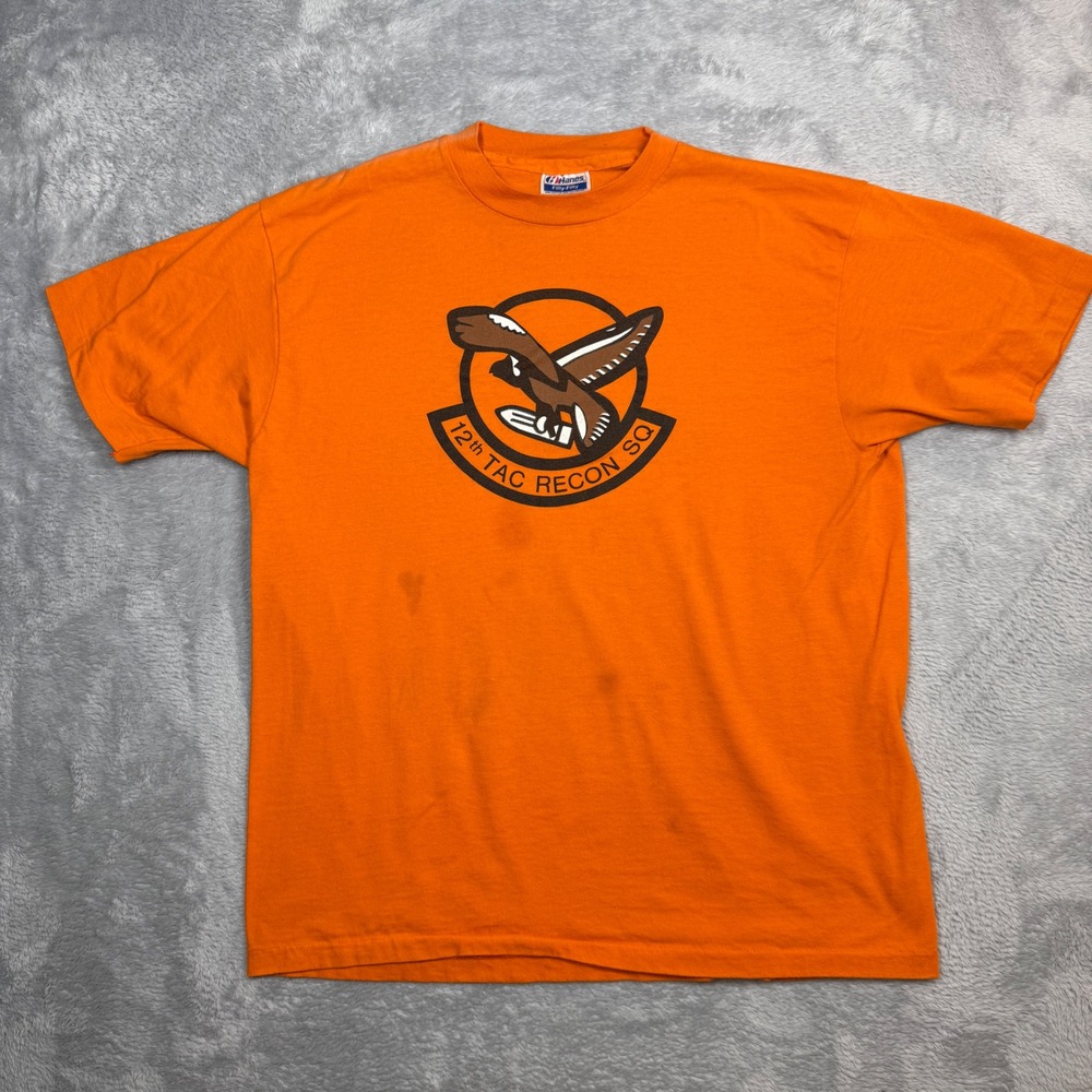 Vintage Hanes T Shirt Mens XL Orange 12th Tac Recon Sq Military Pilot USAF 80s